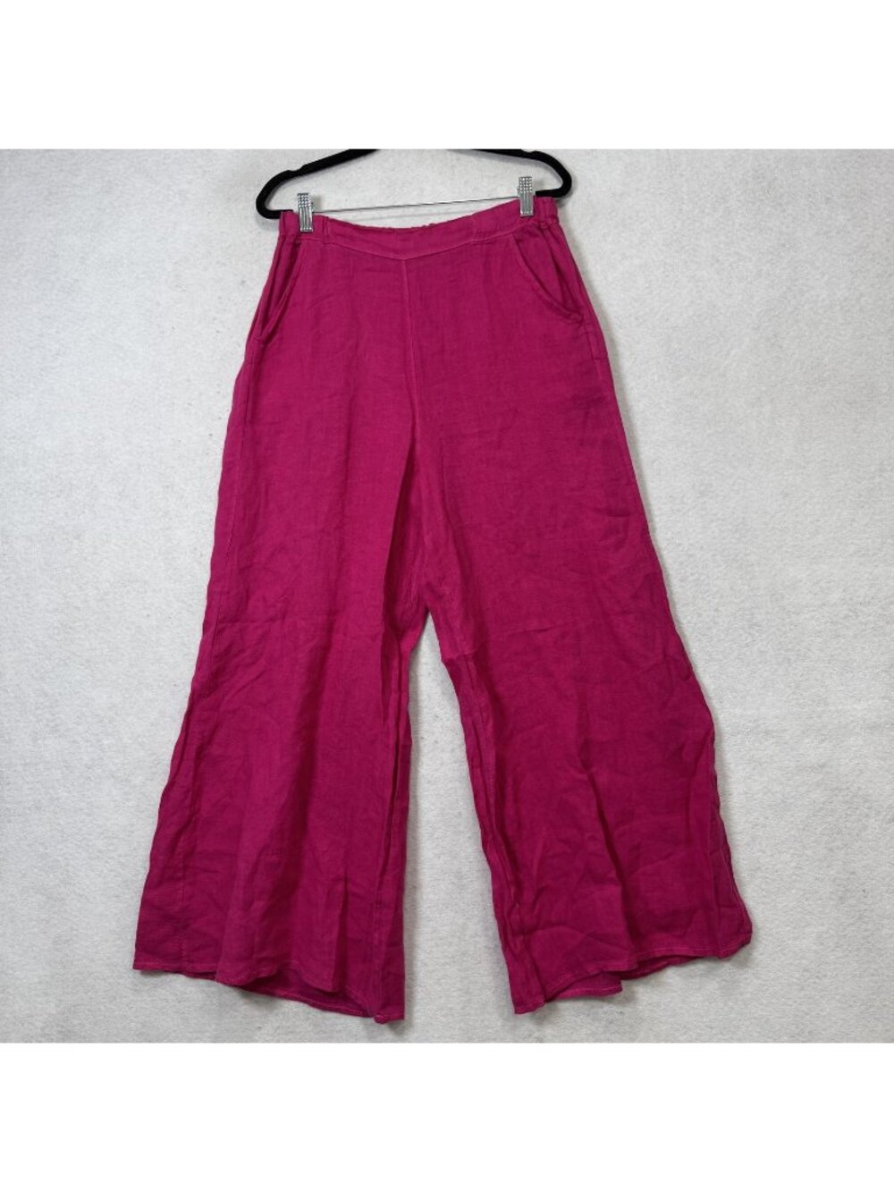 Meo Meli Pants Womens Large Pink Linen Cropped Wide Leg Elastic Waist Pockets